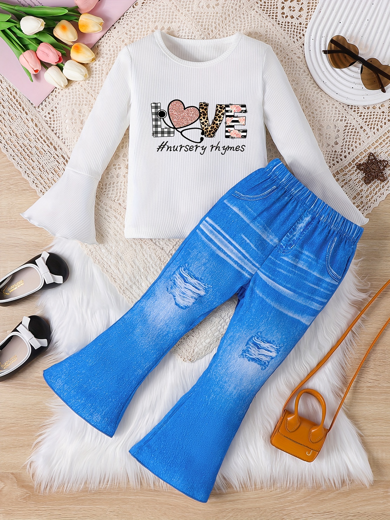 Kitten Heart Print Fashion Girls' Imitation Denim 3d Print - Temu