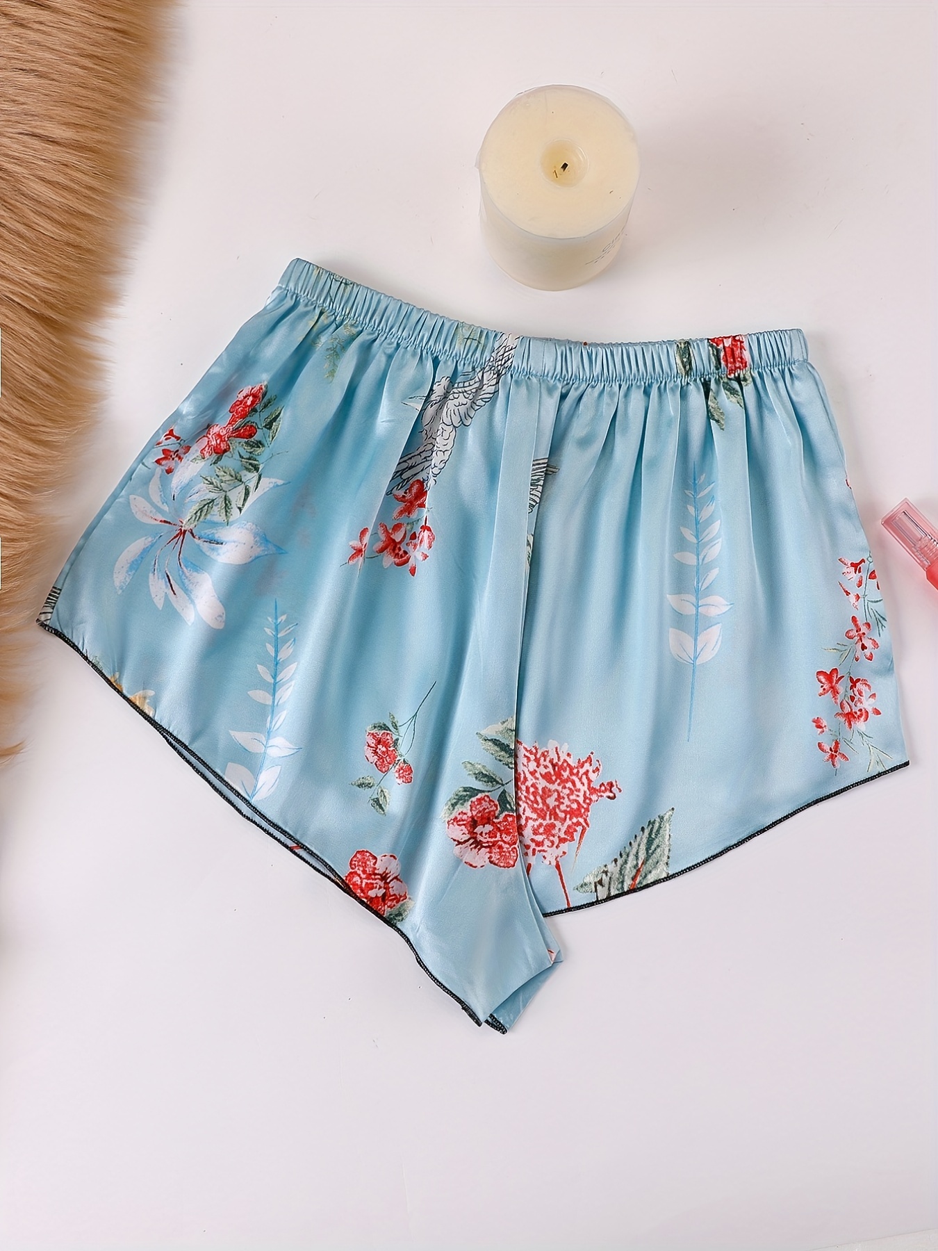 Polka Dot Satin Lace Up Shorts Women's Sleepwear