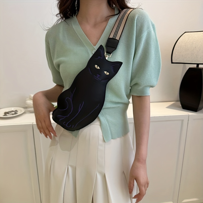 Black Cat Leatherette Crossbody Bag