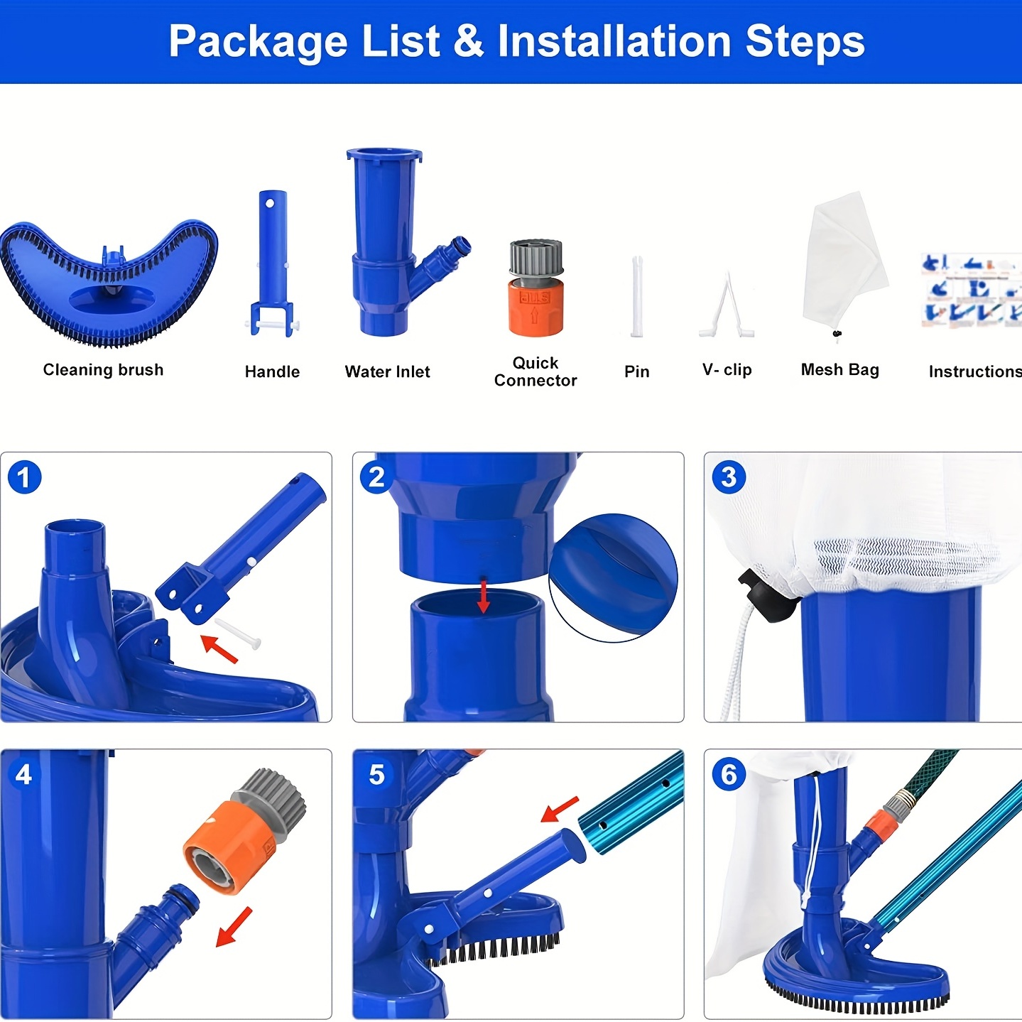 Portable Pool Vacuum Jet Underwater Cleaner w/ Brush Bag Handheld