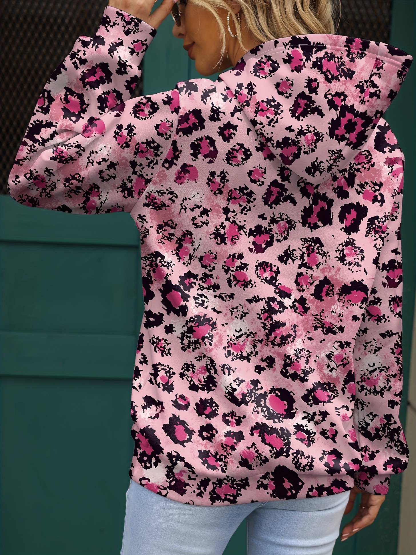 Pink leopard print online hoodie