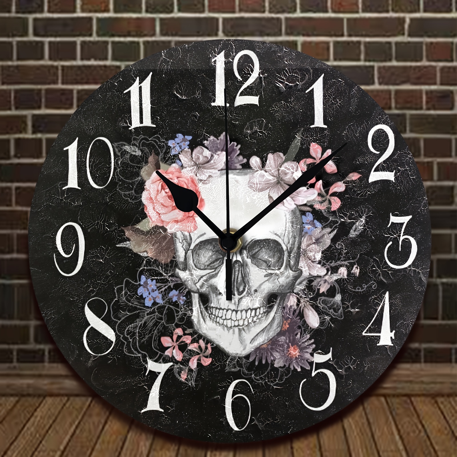 

1pc, 10inch Silent Round Wall Clock Sugar Floral The Day Of Dead Decor Clock For Home School Kitchen Bedroom Living Room Aa Battery (not Included) 25.4cm X 25.4cm