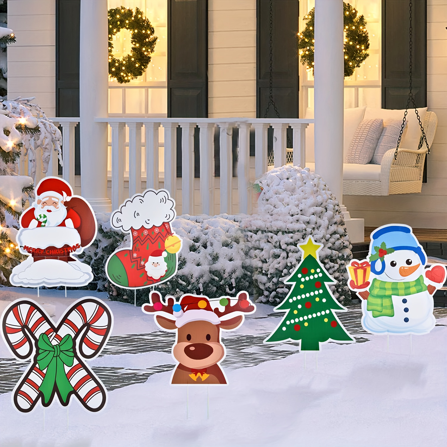 6pcs, Christmas Outdoor Indoor Yard Signs Decorations, Xmas Santa Snowman  Holiday Winter Wonderland Yard Sign Outdoor Lawn Yard Pathway Walkway Decora