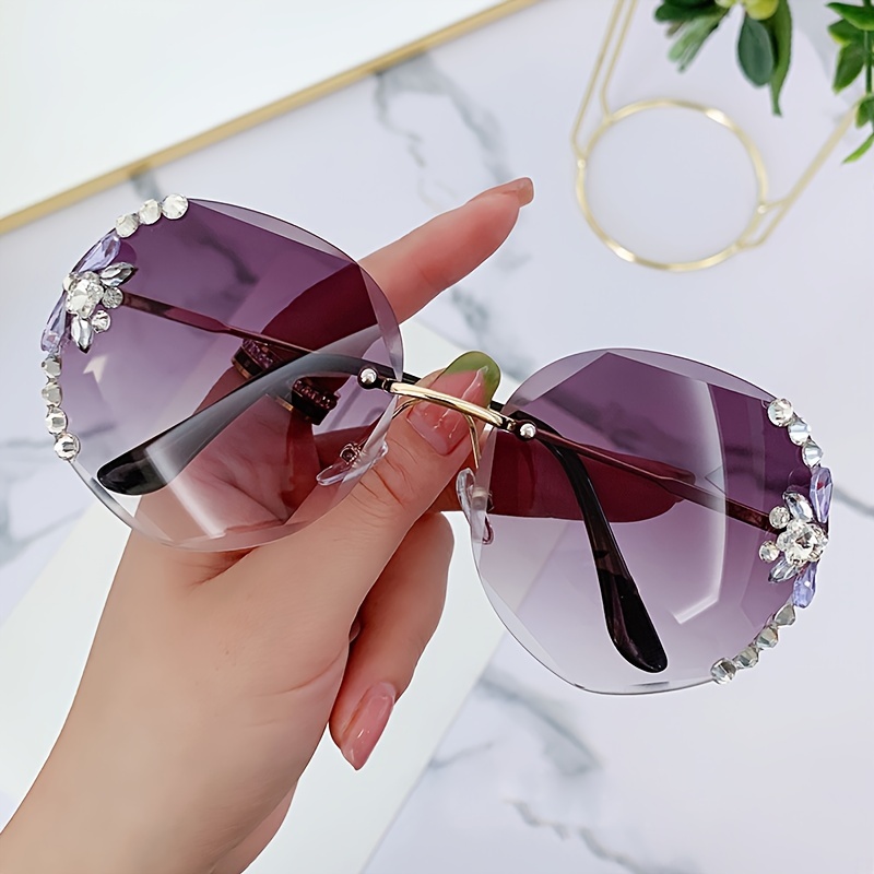 2023 Luxury Brand Design Vintage Rimless Rhinestone Sunglasses