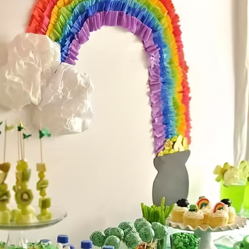 Rainbow Party Decorations with White Balloon Garland Rainbow Crepe