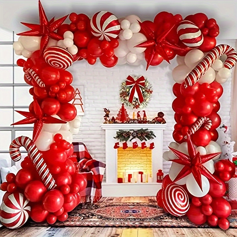 100pcs Noël Ballon Guirlande Arche Kit-Joyeux Noël Bannière,Père Noël et  Bonhomme de Neige Feuille vert Rouge Blanc Confettis Ballons Avec Bande de