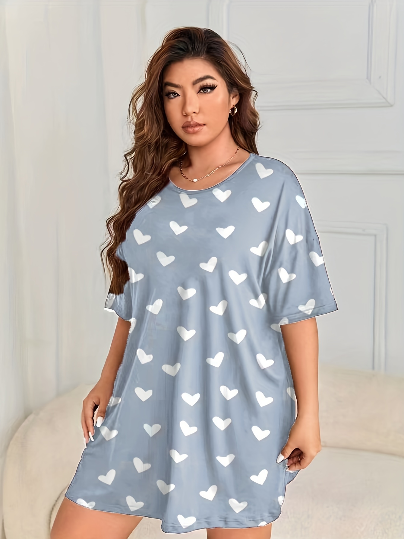 Heart Print Short Sleeve Tee Dress