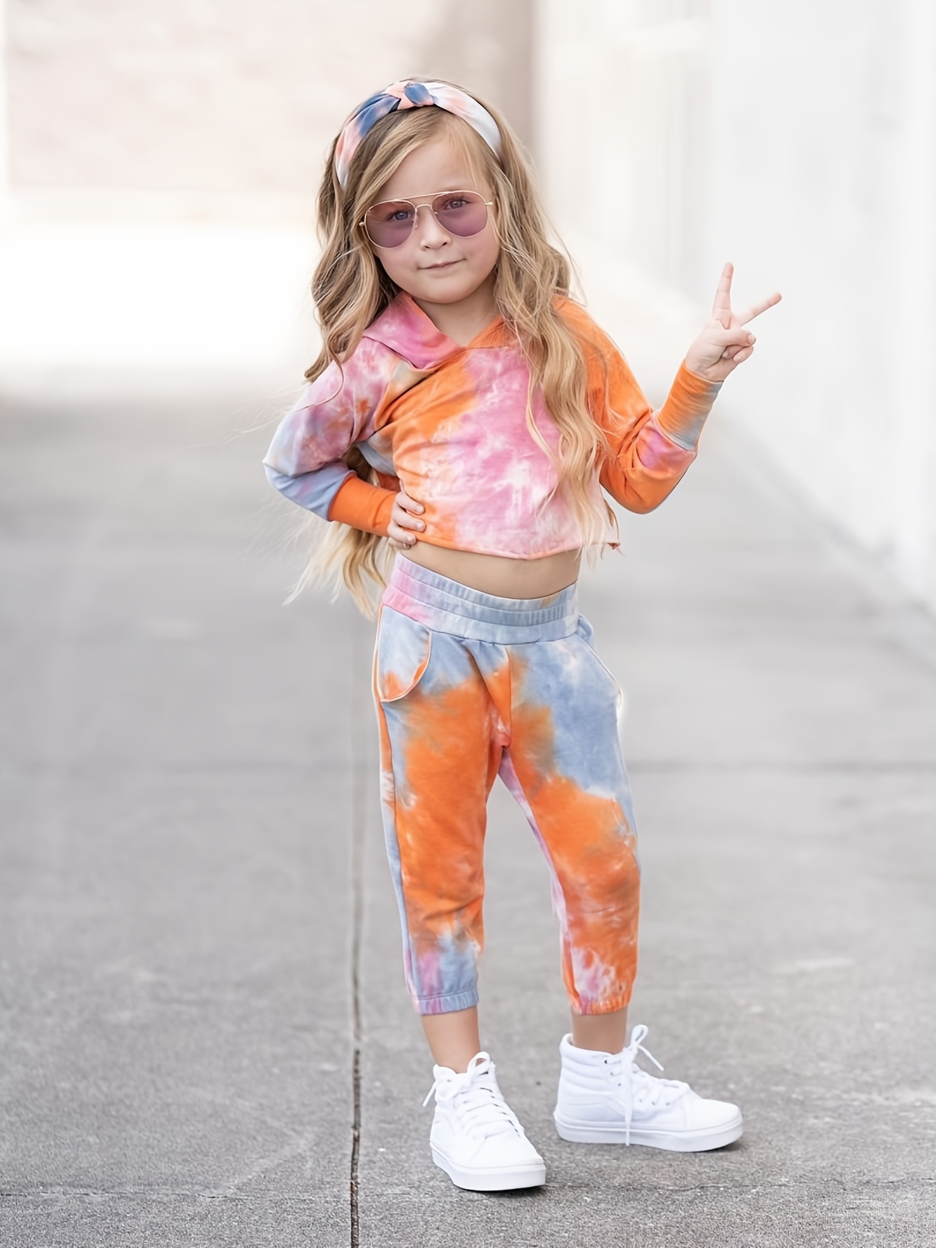 Girl's Tie-dye Trendy Outfit 2pcs, Hoodie & Sweatpants Set, Toddler Kid's  Clothes For Spring Fall