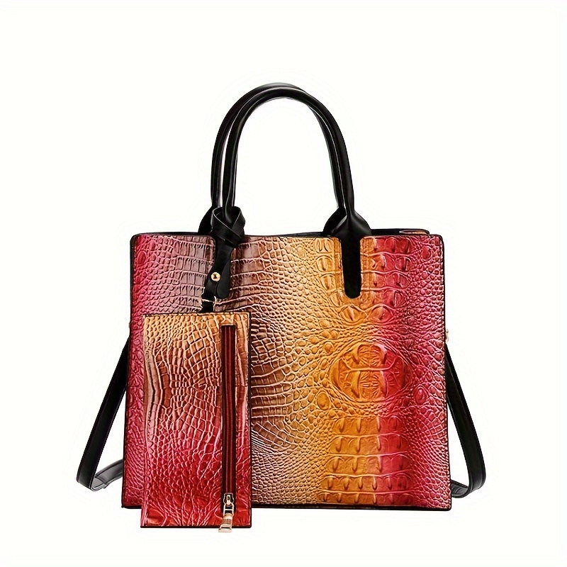 Crocodile Print Tote Bag, Luxury Crossbody Bag, Women's Elegant