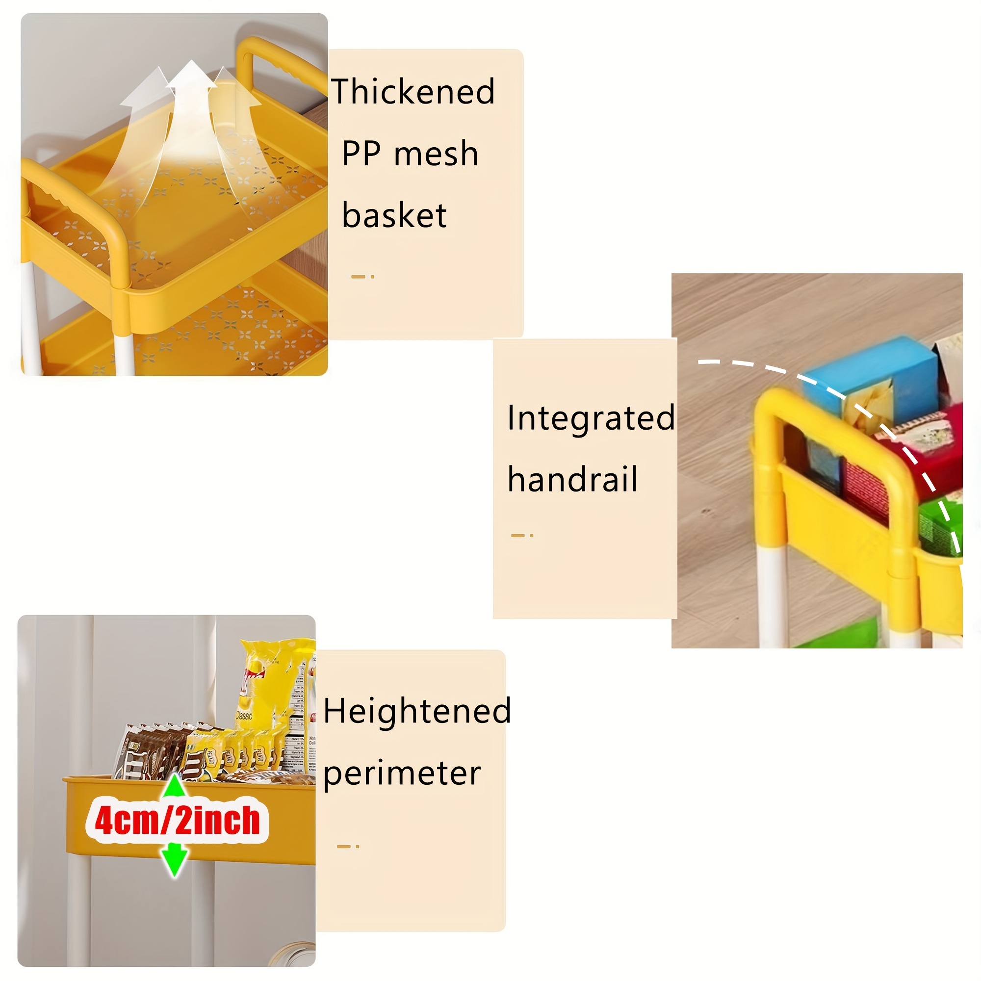 Upgrade Your Bedroom Storage With This Multifunctional White & Yellow  Trolley Shelves Organizer! - Temu