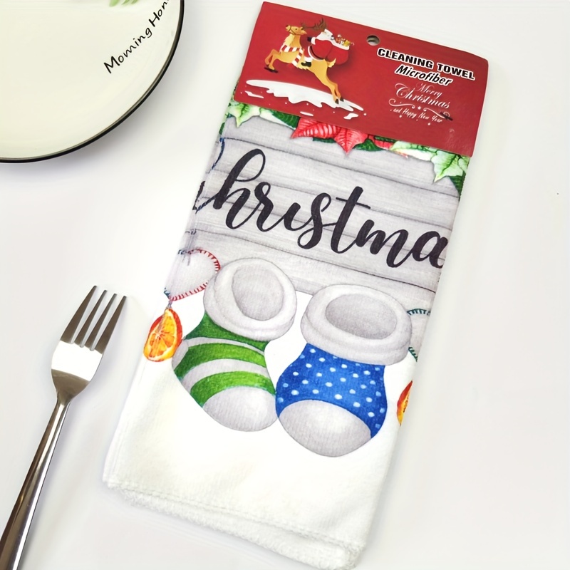 Christmas Hand Towels, Cute Christmas Socks Pattern Scouring Pad