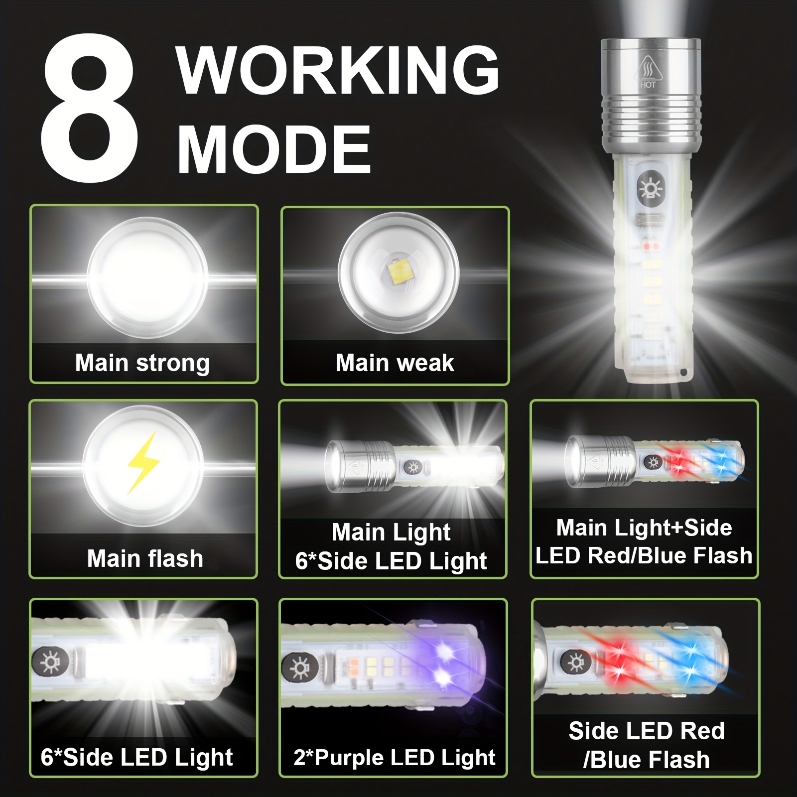 1 Lampe De Poche LED Magnétique Rechargeable Par USB, Lampe De