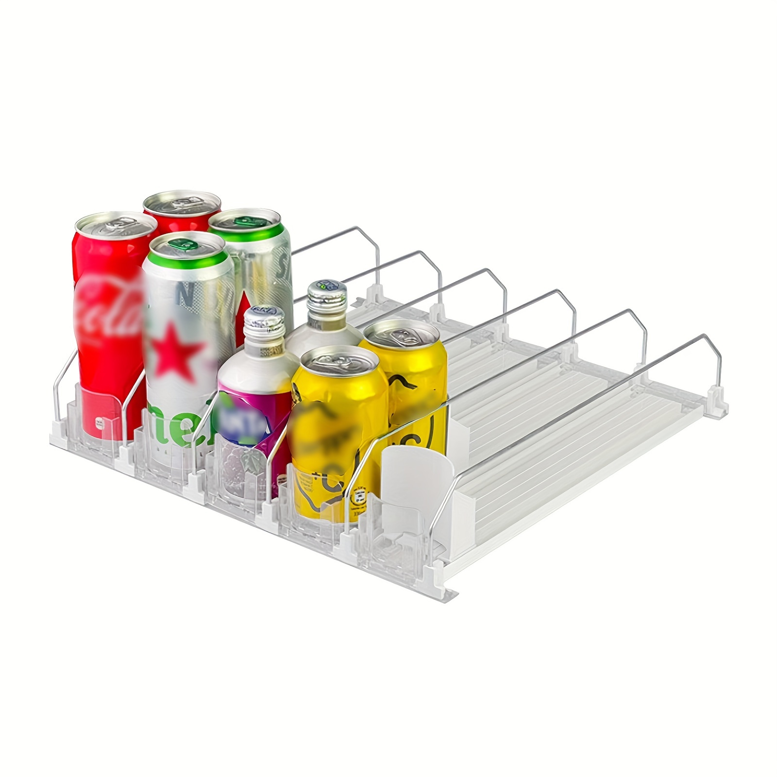 Dispensador de latas de soda para refrigerador, organizador de bebidas  autoempujable para refrigerador, ancho ajustable, dispensador de botellas  de