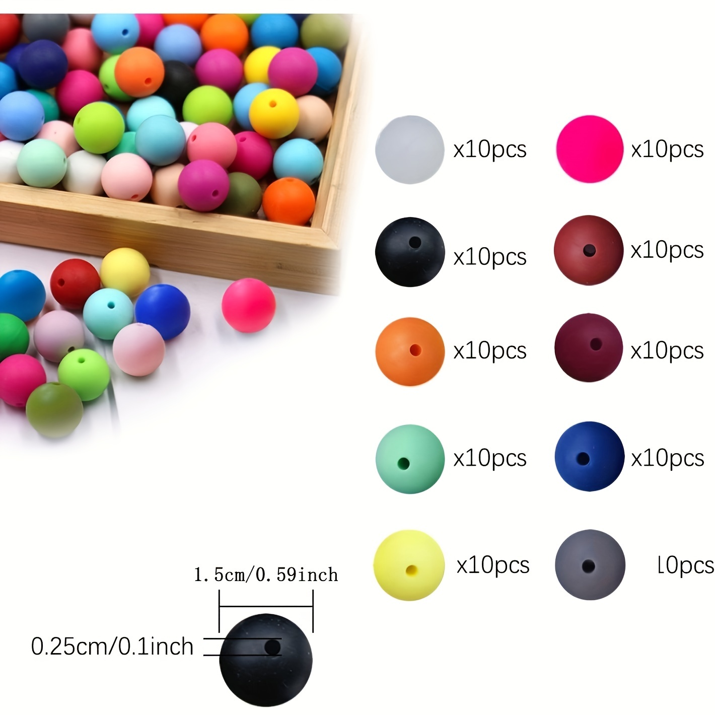 Wholesale 100Pcs 15mm Silicone Beads Multicolor Round Silicone