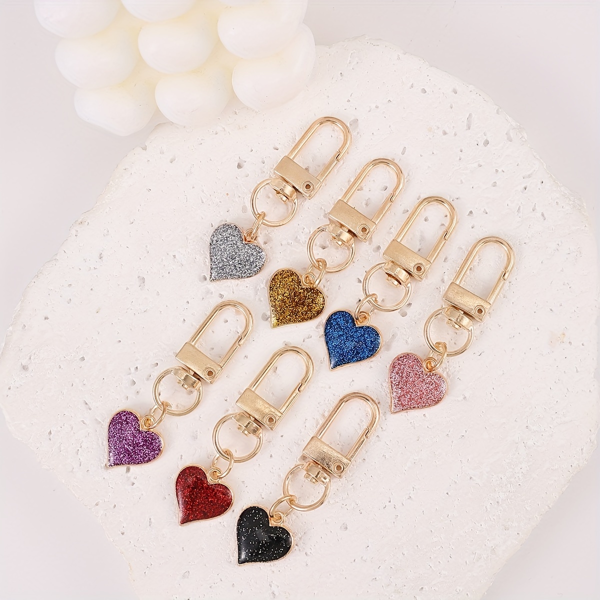 7 Sweet And Elegant Alloy Heart-shaped Keychain Charms - Cute Accessories For Bags, Wallets & Handbags - Perfect Valentine's Day Gift