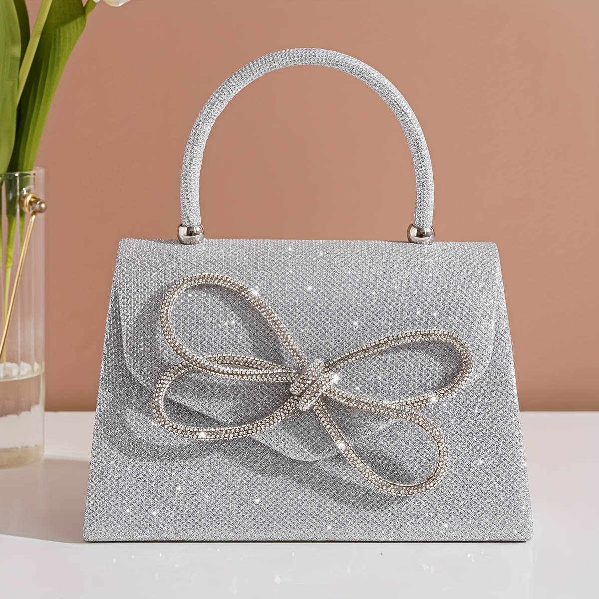 Glitter Flap Top Handle Versatile Handbag Zipper Stylish - Temu