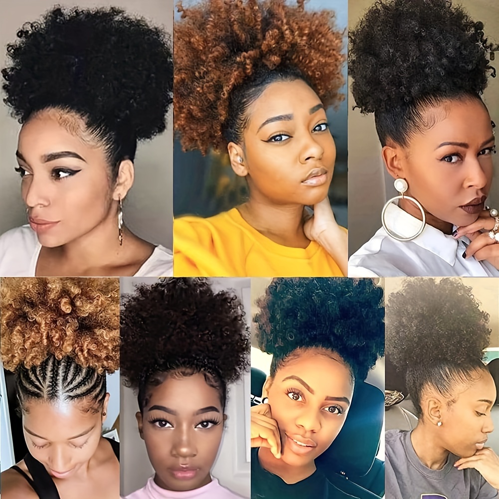 Kinky Curly Afro Puff Ponytail Hair Extension 1B 2