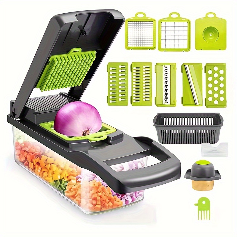 Vegetable Chopper,multifunctional Fruit Slicer, Handle Food Grinder, Vegetable  Slicer With Container, Onion Mincer With Multiple Interchangeable Blades,  Household Potato Shredder, Kitchen Gadgets, Father's Day Christmas Gift -  Temu