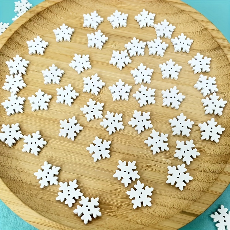 100 Wood Christmas Snowflake Buttons