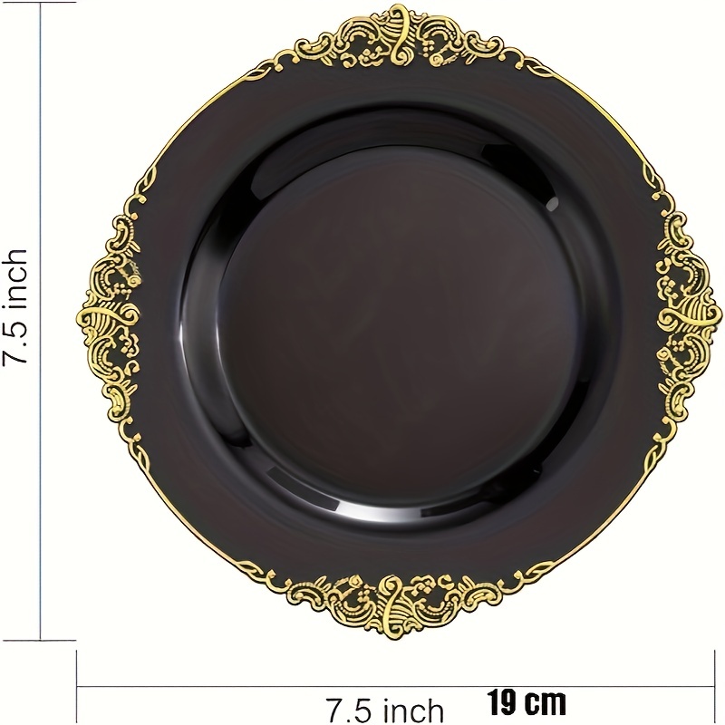 Golden Lace Design Black Plastic Plates 15 Dinner Plates And - Temu