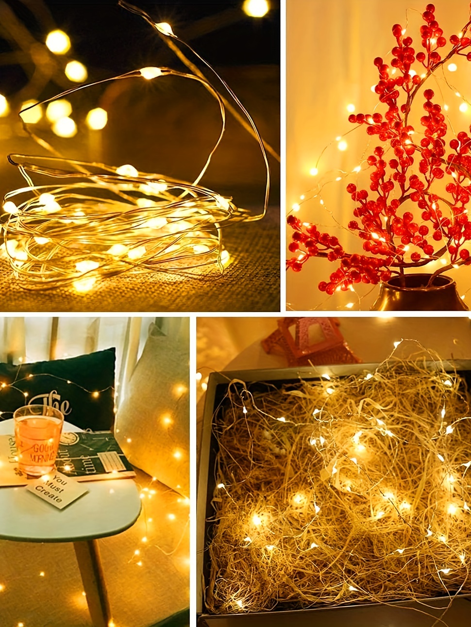 Ariceleo - Tira de luces de cobre, de pilas, mini luces para habitación,  Navidad, Fiestas, Boda, centro de mesa, decoración