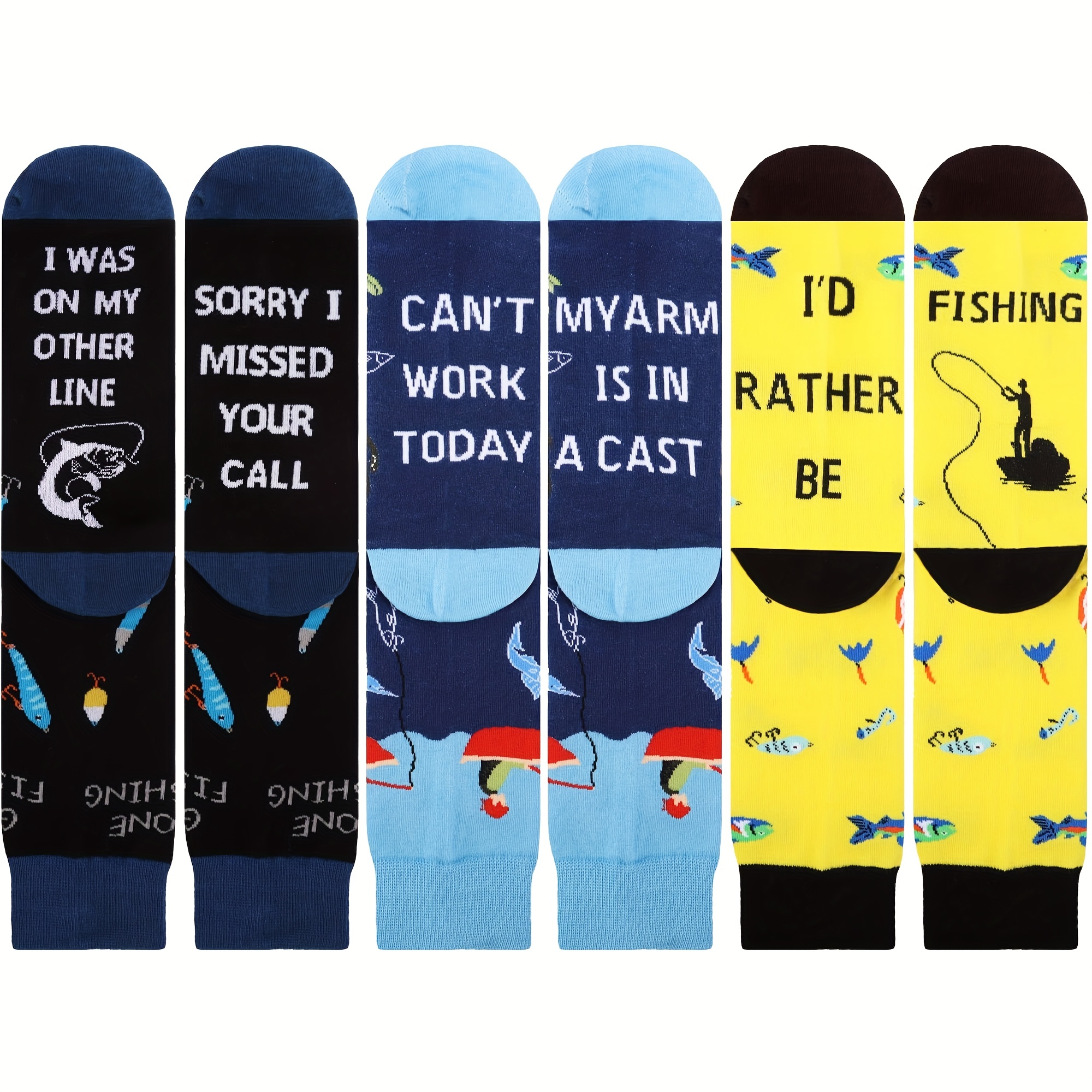 

3 Paris Men's Fishing-themed Crew Socks - Fun, Funky, And Novelty Cool Socks For Dress Or Casual Wear
