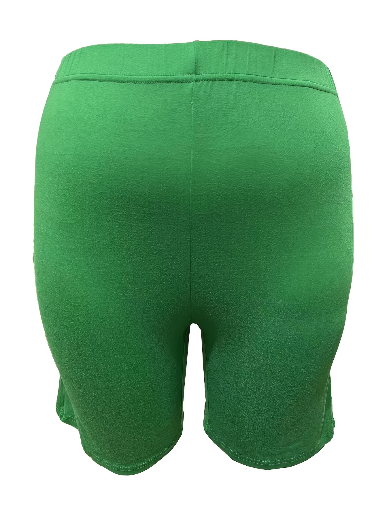Plus Size - Women'S Plus-Size High-Waisted Shorts - Stretchy, Solid Blue, Mid-Thigh Length, Casual Leggings, Comfortable Apparel|Casual Style Shorts|Stretchy Fabric Shorts