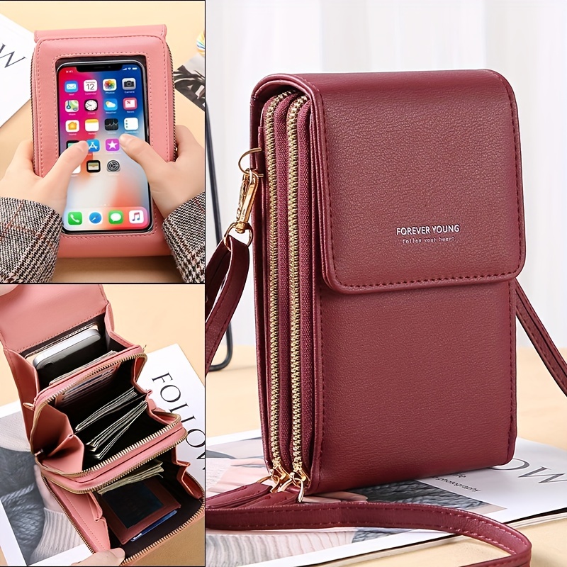 Simple Zipper Phone Wallet, Fashion Faux Leather Coin Purse With Card  Slots, Versatile Shoulder Bag - Temu