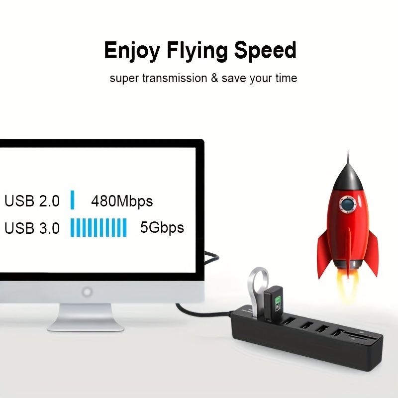 USB Hub 3/6 Puerto expansor USB 2.0/3.0 Hub Multi USB Splitter Multiple USB  2.0/3.0 Combo USB-Hub TF/Lector de tarjetas SD para PC Laptop - Temu Spain