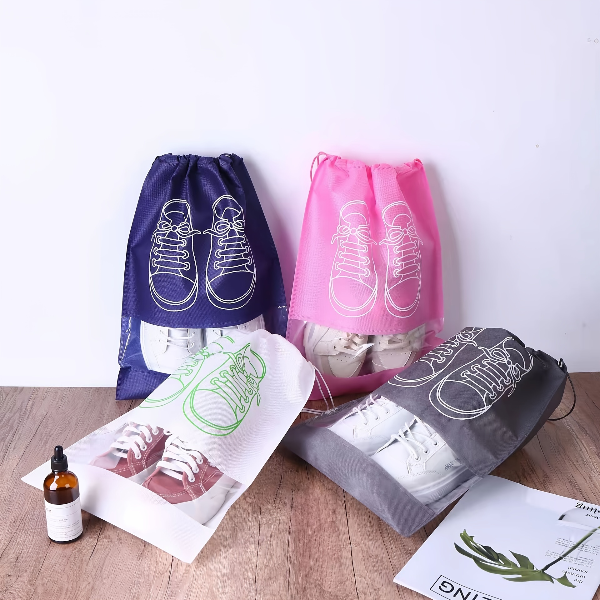 1pc Non-woven Fabric Shoe Storage Bag, Modern Drawstring Travel