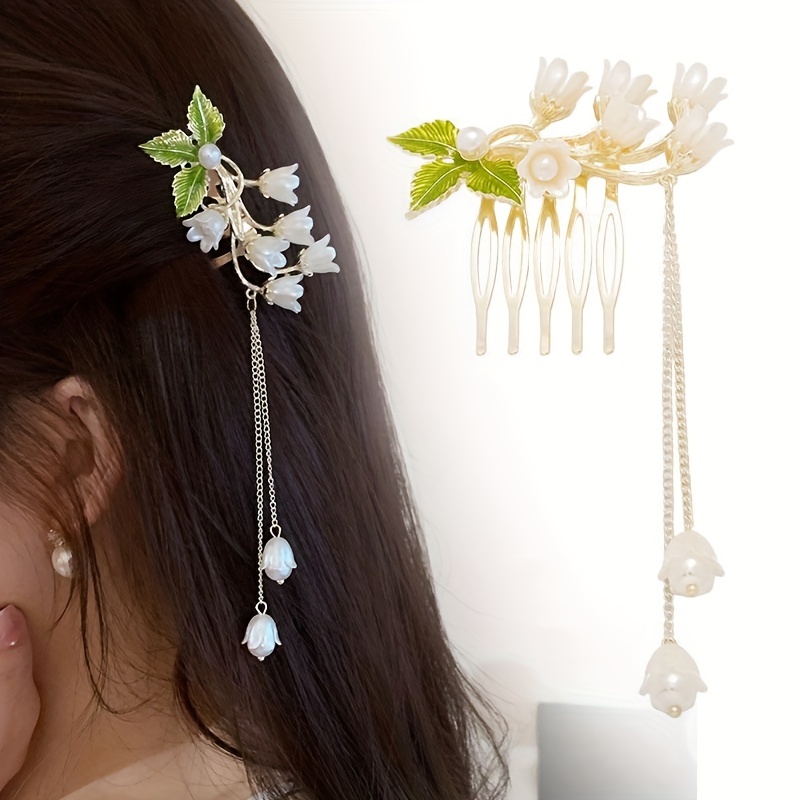 Sweet Elegant Flowers Tassel Hair Combs Hanfu Decorative Hair Accessories  Women Girls Ideal Choice Gifts, Today's Best Daily Deals