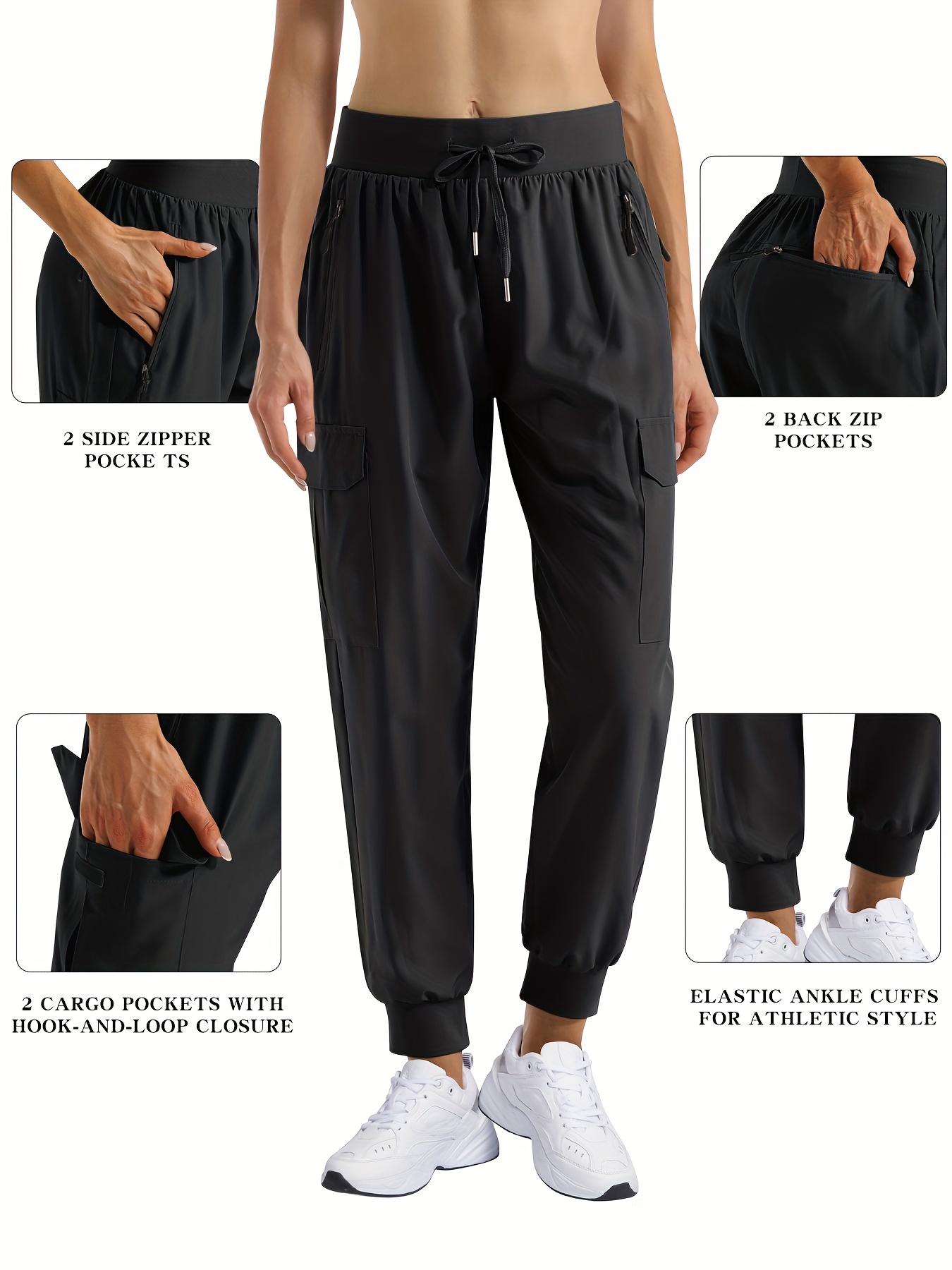Women's Joggers Pants with Flap Pockets Elastic Waist Athletic