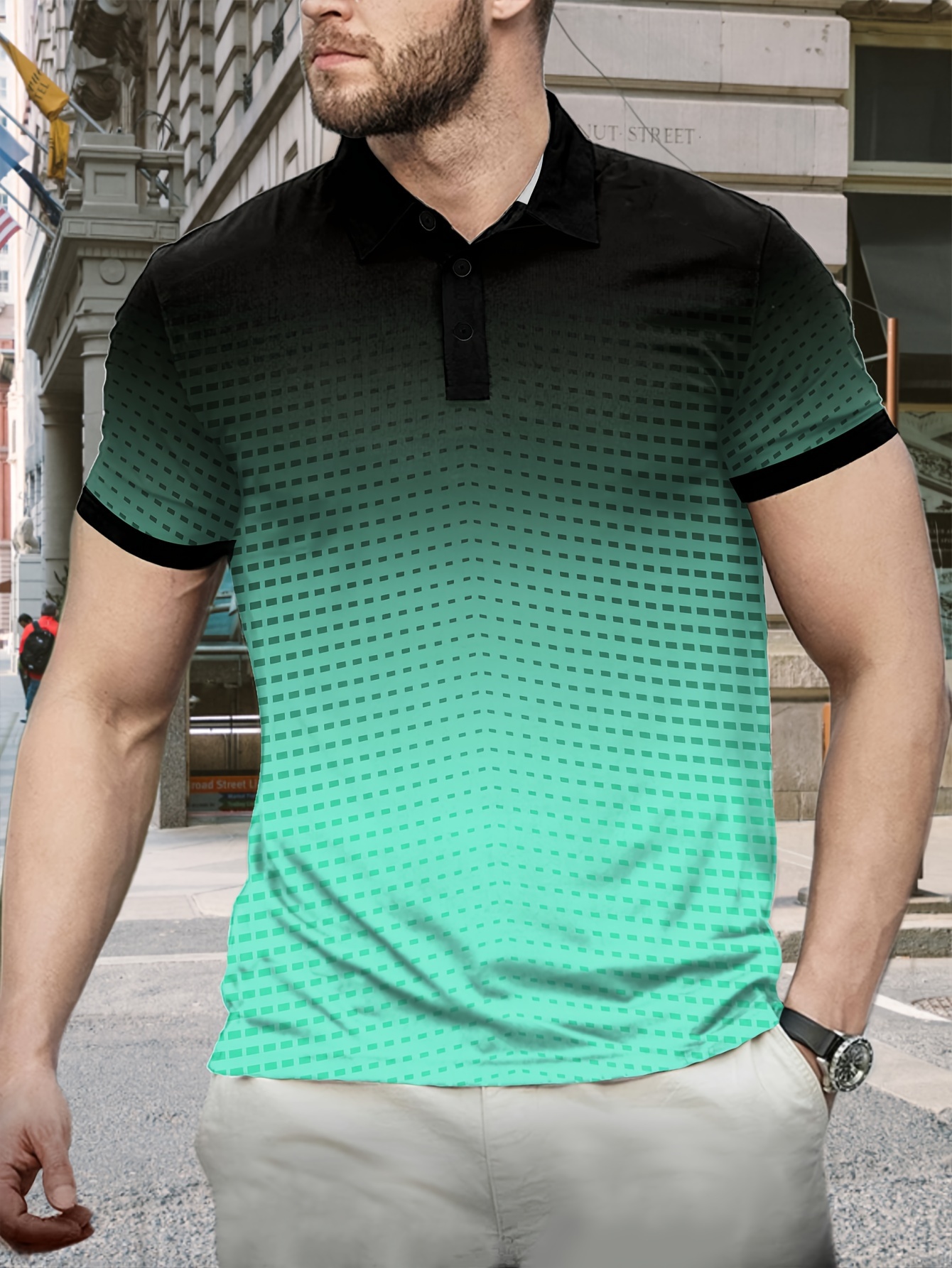 mens casual gradient patterns zip lapel golf shirt summer short sleeve tees shirt for outdoor street viridity 1