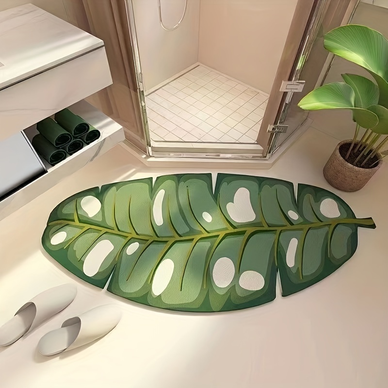 Tropical Plants Green Leaf Machine-Washable Bath Mat Super Absorb