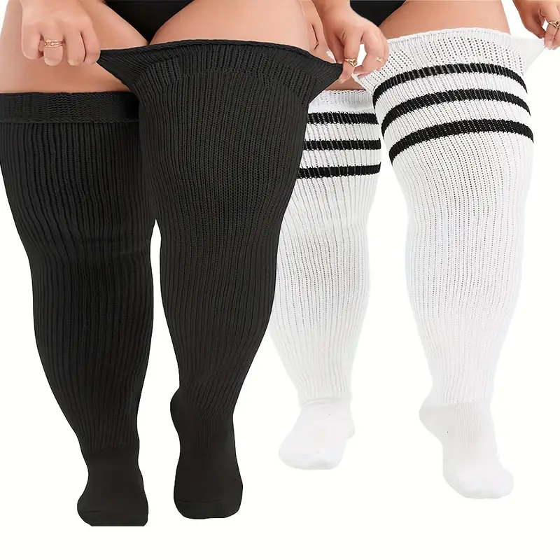 Plus Size Casual Thigh High Socks Set Plus Size Solid - Temu Canada