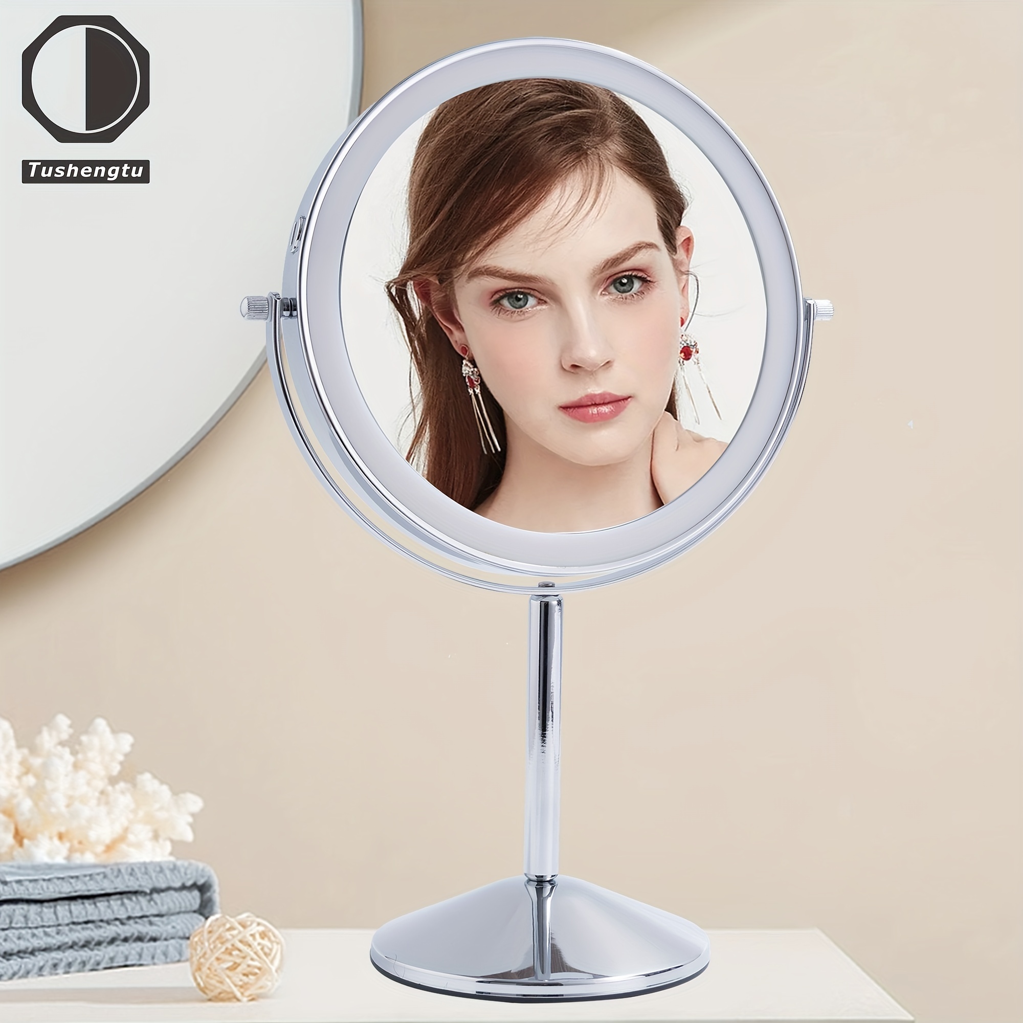 LOVESPEJO Espejo de maquillaje iluminado con aumento 1X/10X, espejo de  aumento de doble cara de 8 pulgadas con luz, espejo cosmético desmontable