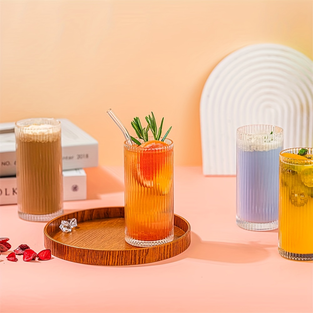 Ribbed Drinking Glasses With Lids And Straws, Perfect For Cocktails,  Smoothies, Juice, Beer, And Coffee, Versatile Design For All Occasions -  Temu