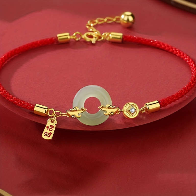 

1pc Chinese Style Faux Jade Red Rope Bracelet Simple Style Hand Rope Jewelry Happy Spring Festival Gift