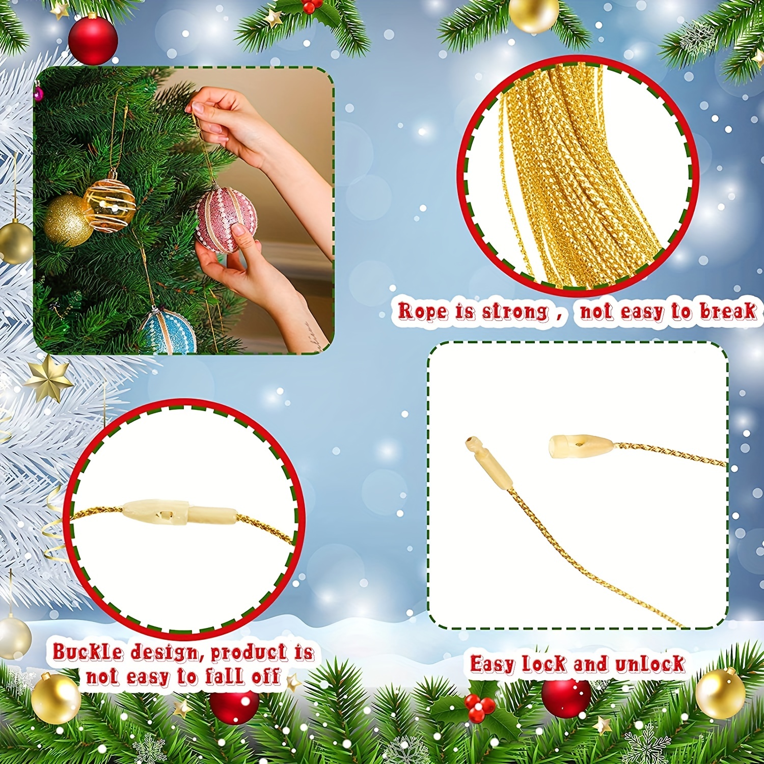 Christmas Ornaments Hanger String Golden Ribbon Ornament - Temu