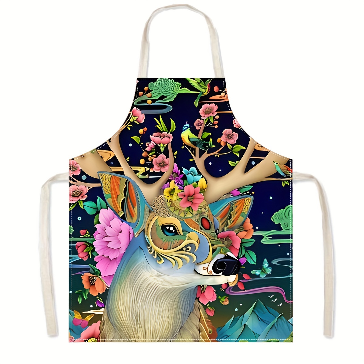 Linen Cooking Apron, Creative Animal Pattern Apron, Colorful