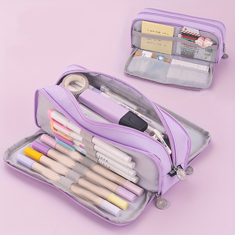 Big Capacity Pencil Case 3 Compartments Canvas Bag Multifunctional