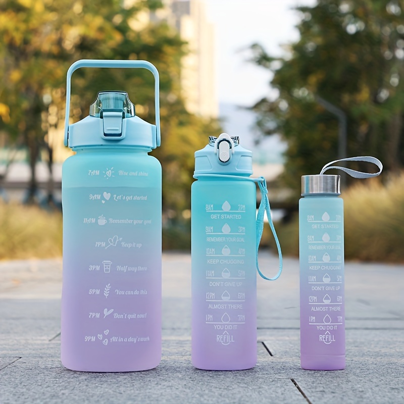 3Pcs 2L Large Water Bottle Motivational Drinks Bottle Sport Water Bottles  With Time Marker Leak-Proof Portable Straw Plastic Cup