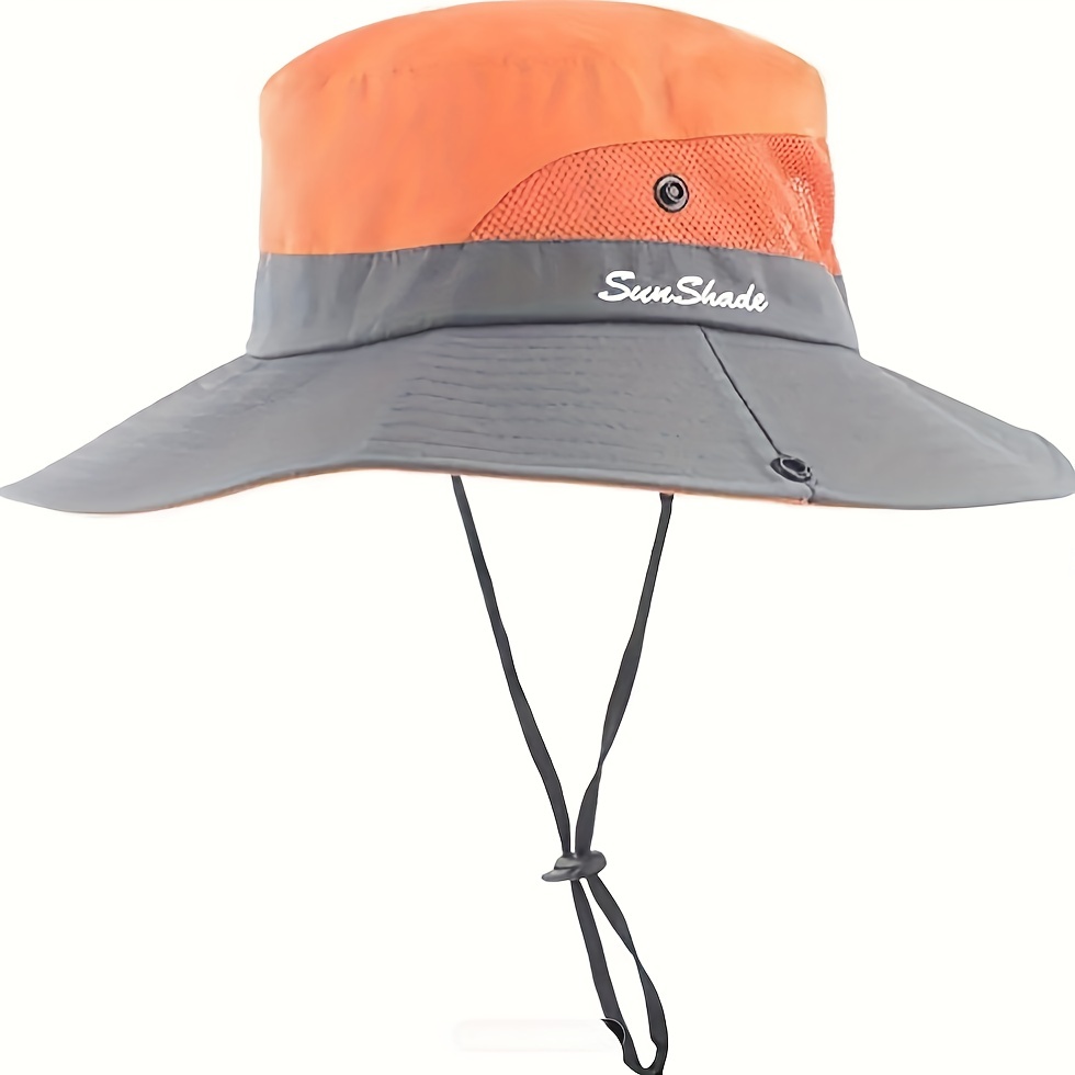 Wide Brim Sun Hat Unisex Orange Fishing Hat For Hiking 