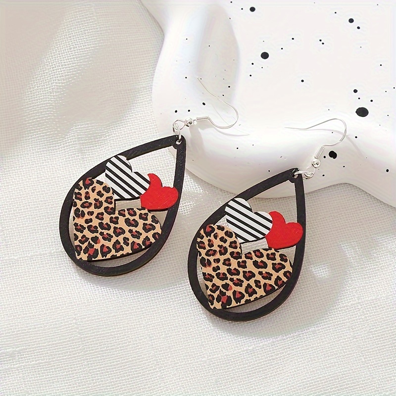 Valentine's Day Earrings Leopard Print Heart Shaped Water - Temu