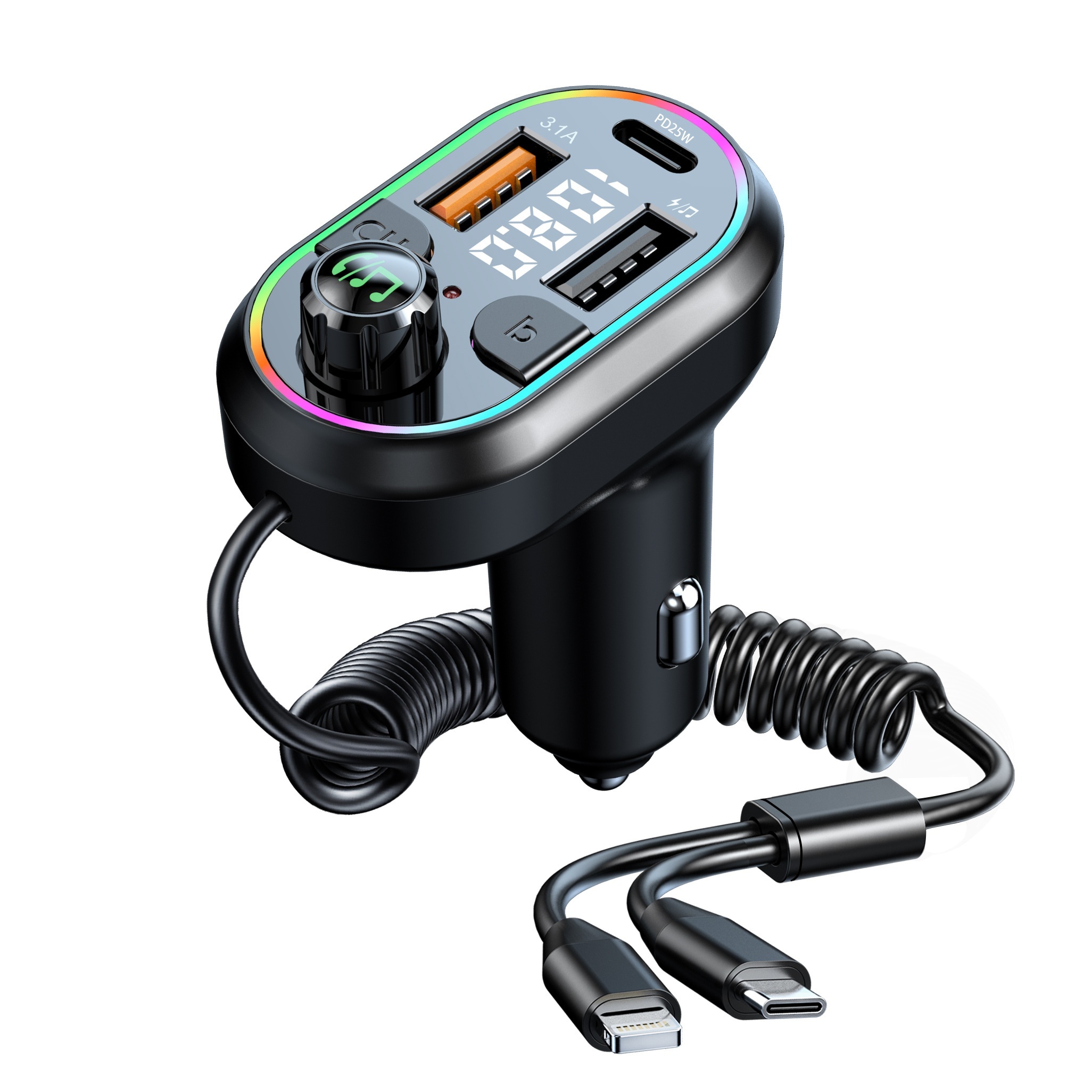 81W 3-in-2 USB Car Super Fast Charger FM Transmitter 5.0 BT High Sound  Playback (CS1) QC3.1 Car Charger (USB Flash Drive Can Be Connected)