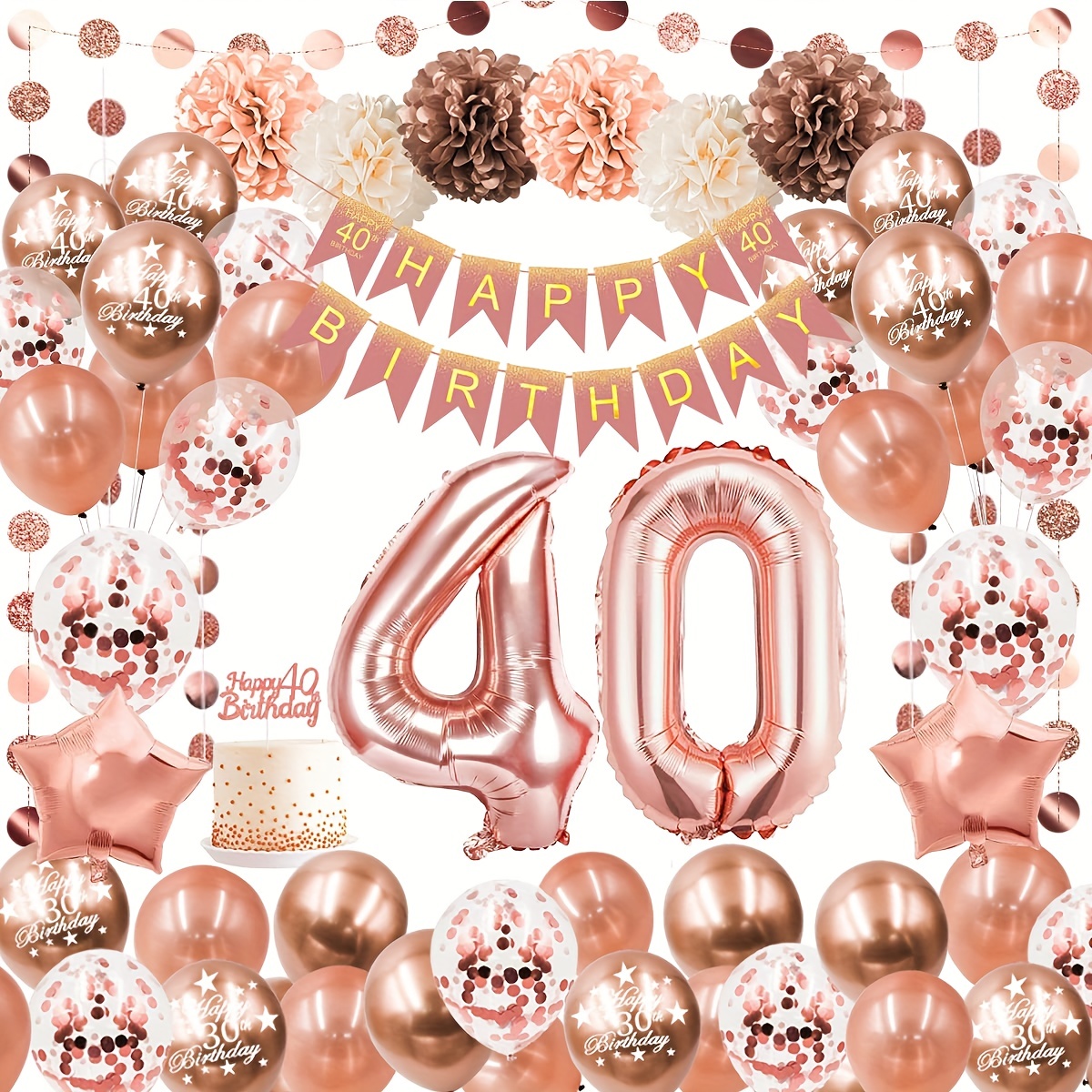 40th Birthday Decorations Rose Gold Balloons