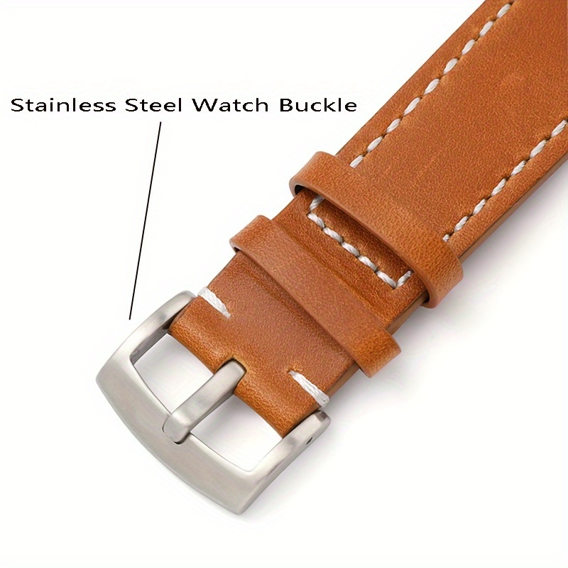 Vintage Genuine Cowhide Leather Water Proof And Sweat-proof Soft  Wrist Strap, 20mm 22mm Silvery Black  Buckle Quick Release Strap Switch Spring Bar details 2