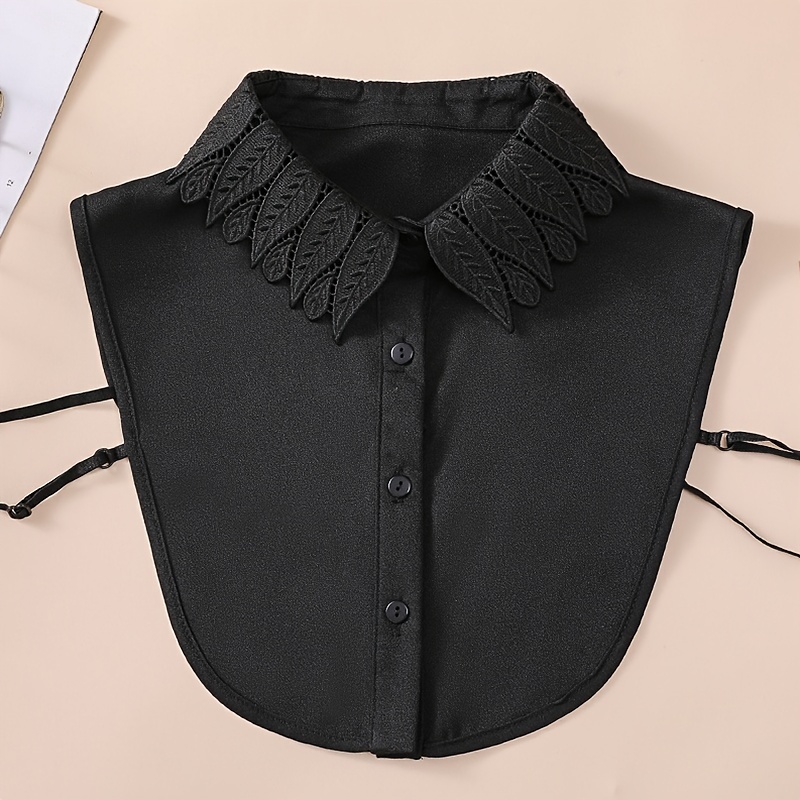 Black Chiffon False Collar Lace Leaf Embroidery Suit Fake Collar Elegant Half Shirt Blouse - Limited-Time Deals