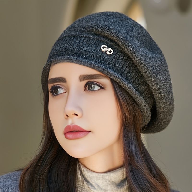 Gorro Boina Mujer Gorro Boina Lana Francesa Color Sólido - Temu