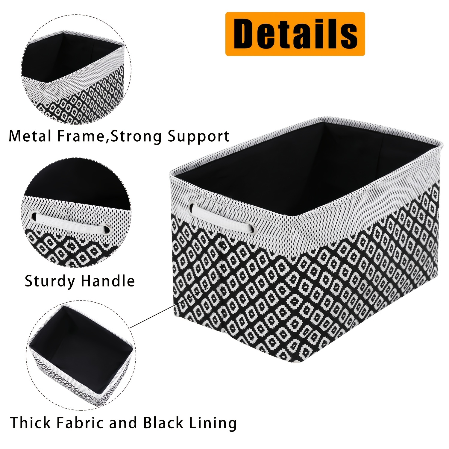 3pcs Folding Storage Bins Foldable Canvas Fabric Storage Basket Cubic Box